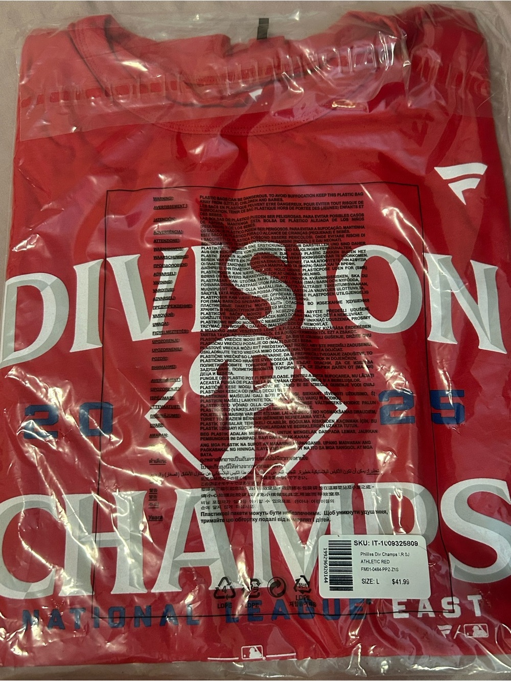 Fanatics 2025 PHILADELPHIA Phillies Division Champs Graphic Tee shirt Sz LARGE N